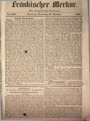 Fränkischer Merkur (Bamberger Zeitung) Donnerstag 13. November 1845