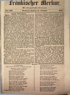 Fränkischer Merkur (Bamberger Zeitung) Samstag 15. November 1845