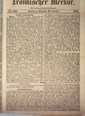 Fränkischer Merkur (Bamberger Zeitung) Mittwoch 31. Dezember 1845