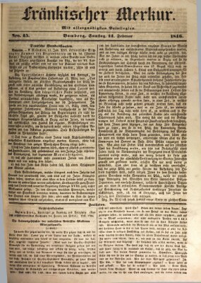 Fränkischer Merkur (Bamberger Zeitung) Samstag 14. Februar 1846