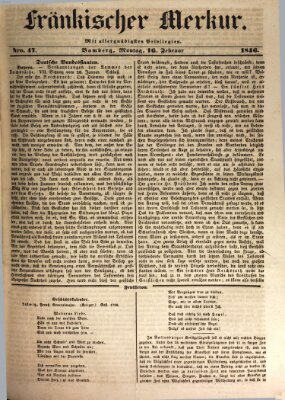 Fränkischer Merkur (Bamberger Zeitung) Montag 16. Februar 1846