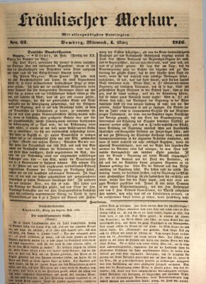 Fränkischer Merkur (Bamberger Zeitung) Mittwoch 4. März 1846