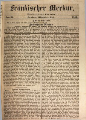 Fränkischer Merkur (Bamberger Zeitung) Mittwoch 1. April 1846