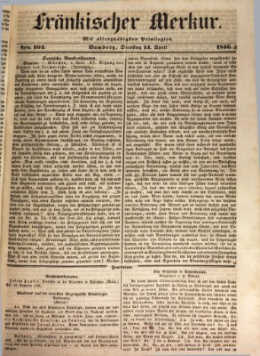 Fränkischer Merkur (Bamberger Zeitung) Dienstag 14. April 1846