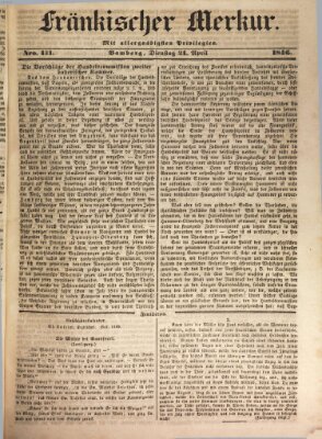 Fränkischer Merkur (Bamberger Zeitung) Dienstag 21. April 1846