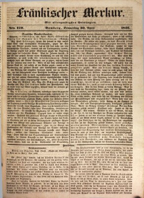 Fränkischer Merkur (Bamberger Zeitung) Donnerstag 30. April 1846