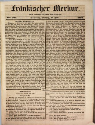 Fränkischer Merkur (Bamberger Zeitung) Dienstag 21. Juli 1846