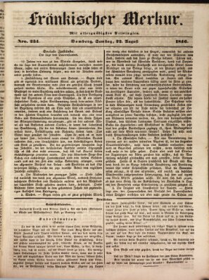 Fränkischer Merkur (Bamberger Zeitung) Samstag 22. August 1846