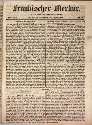 Fränkischer Merkur (Bamberger Zeitung) Mittwoch 30. September 1846