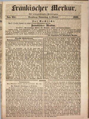 Fränkischer Merkur (Bamberger Zeitung) Donnerstag 1. Oktober 1846