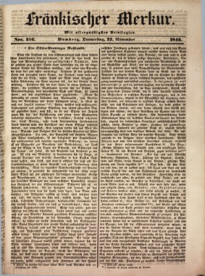 Fränkischer Merkur (Bamberger Zeitung) Donnerstag 12. November 1846