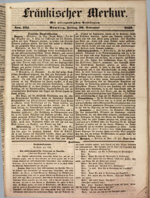 Fränkischer Merkur (Bamberger Zeitung) Freitag 20. November 1846