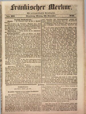 Fränkischer Merkur (Bamberger Zeitung) Montag 30. November 1846