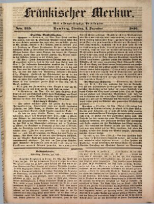 Fränkischer Merkur (Bamberger Zeitung) Dienstag 1. Dezember 1846