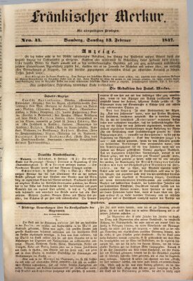 Fränkischer Merkur (Bamberger Zeitung) Samstag 13. Februar 1847