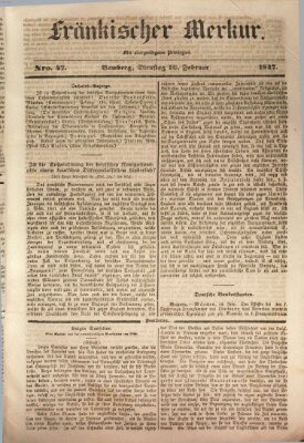 Fränkischer Merkur (Bamberger Zeitung) Dienstag 16. Februar 1847