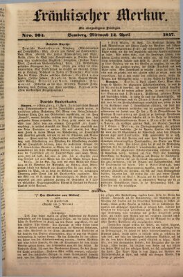 Fränkischer Merkur (Bamberger Zeitung) Mittwoch 14. April 1847