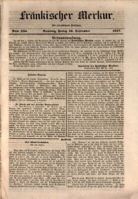 Fränkischer Merkur (Bamberger Zeitung) Freitag 10. September 1847