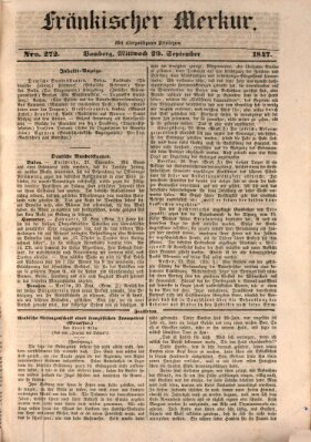 Fränkischer Merkur (Bamberger Zeitung) Mittwoch 29. September 1847