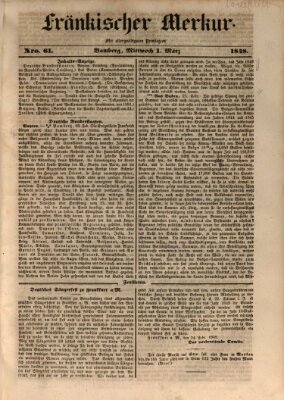 Fränkischer Merkur (Bamberger Zeitung) Mittwoch 1. März 1848