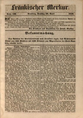 Fränkischer Merkur (Bamberger Zeitung) Samstag 29. April 1848