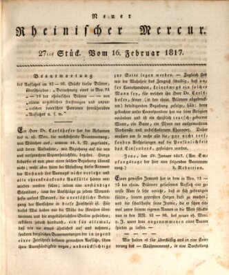 Neuer rheinischer Merkur (Rheinischer Merkur) Sonntag 16. Februar 1817