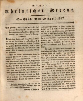 Neuer rheinischer Merkur (Rheinischer Merkur) Sonntag 20. April 1817