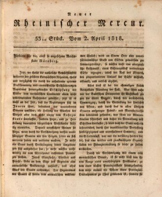 Neuer rheinischer Merkur (Rheinischer Merkur) Donnerstag 2. April 1818