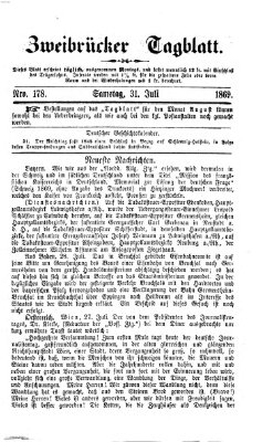 Zweibrücker Tagblatt Samstag 31. Juli 1869