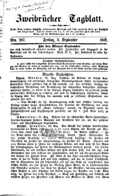 Zweibrücker Tagblatt Freitag 3. September 1869