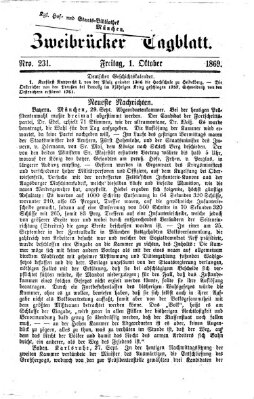 Zweibrücker Tagblatt Freitag 1. Oktober 1869