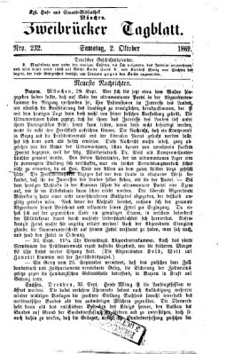 Zweibrücker Tagblatt Samstag 2. Oktober 1869