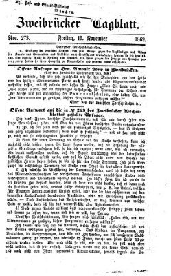 Zweibrücker Tagblatt Freitag 19. November 1869