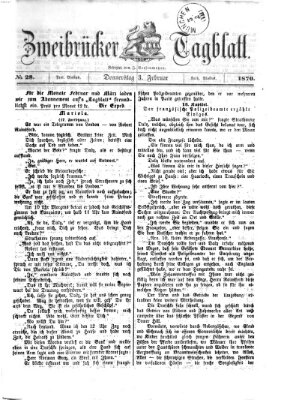 Zweibrücker Tagblatt Donnerstag 3. Februar 1870