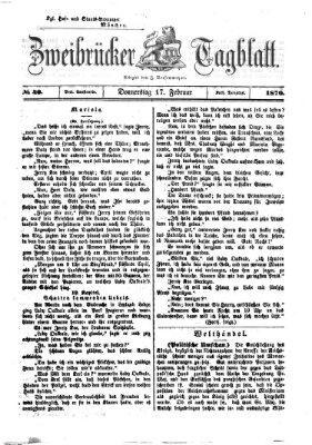 Zweibrücker Tagblatt Donnerstag 17. Februar 1870