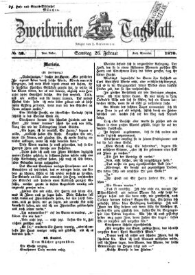 Zweibrücker Tagblatt Samstag 26. Februar 1870