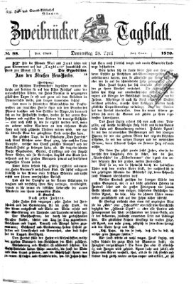 Zweibrücker Tagblatt Donnerstag 28. April 1870