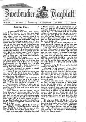 Zweibrücker Tagblatt Donnerstag 15. September 1870