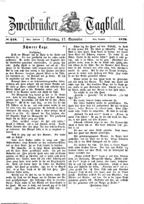 Zweibrücker Tagblatt Samstag 17. September 1870