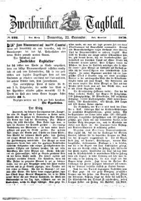 Zweibrücker Tagblatt Donnerstag 22. September 1870