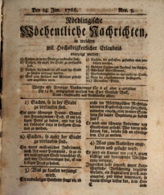 Nördlingische wöchentliche Nachrichten (Intelligenzblatt der Königlich Bayerischen Stadt Nördlingen) Freitag 24. Januar 1766