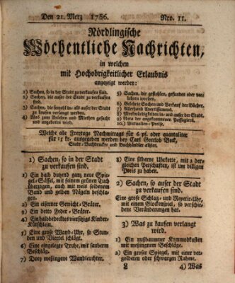 Nördlingische wöchentliche Nachrichten (Intelligenzblatt der Königlich Bayerischen Stadt Nördlingen) Freitag 21. März 1766