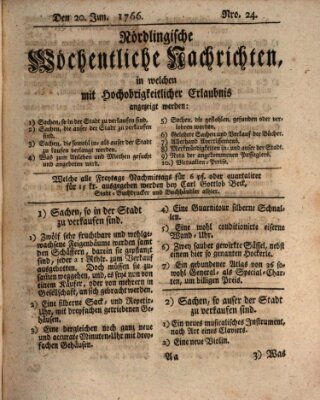 Nördlingische wöchentliche Nachrichten (Intelligenzblatt der Königlich Bayerischen Stadt Nördlingen) Freitag 20. Juni 1766