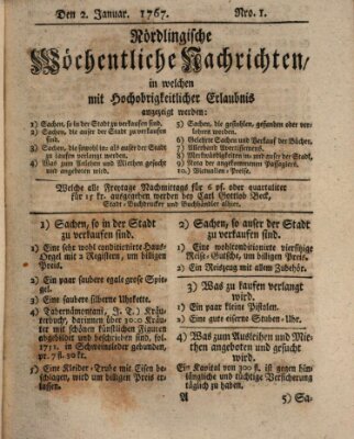 Nördlingische wöchentliche Nachrichten (Intelligenzblatt der Königlich Bayerischen Stadt Nördlingen) Freitag 2. Januar 1767