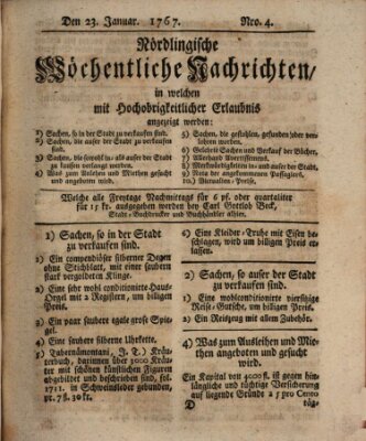 Nördlingische wöchentliche Nachrichten (Intelligenzblatt der Königlich Bayerischen Stadt Nördlingen) Freitag 23. Januar 1767