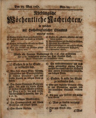 Nördlingische wöchentliche Nachrichten (Intelligenzblatt der Königlich Bayerischen Stadt Nördlingen) Freitag 29. Mai 1767