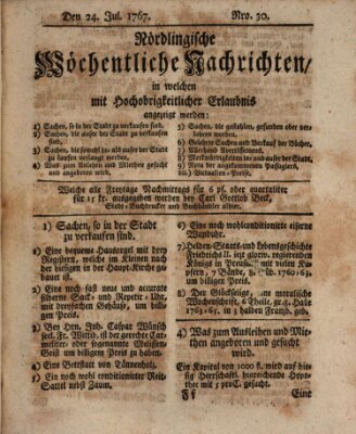 Nördlingische wöchentliche Nachrichten (Intelligenzblatt der Königlich Bayerischen Stadt Nördlingen) Freitag 24. Juli 1767