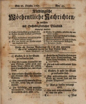 Nördlingische wöchentliche Nachrichten (Intelligenzblatt der Königlich Bayerischen Stadt Nördlingen) Freitag 23. Oktober 1767