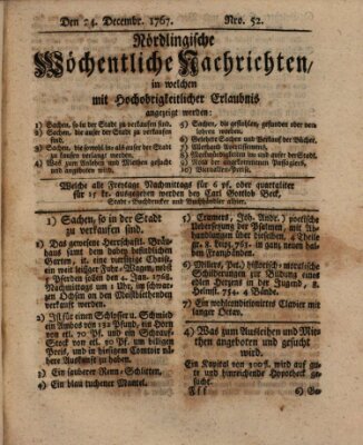 Nördlingische wöchentliche Nachrichten (Intelligenzblatt der Königlich Bayerischen Stadt Nördlingen) Donnerstag 24. Dezember 1767