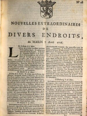 Nouvelles extraordinaires de divers endroits Dienstag 7. April 1716